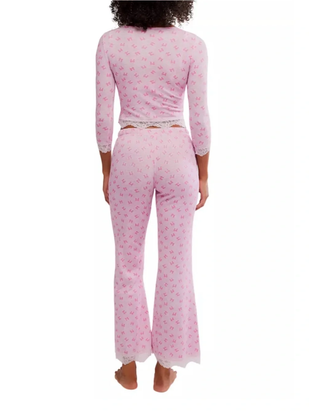 Pink Stolen Dance lace trim pajama matching set